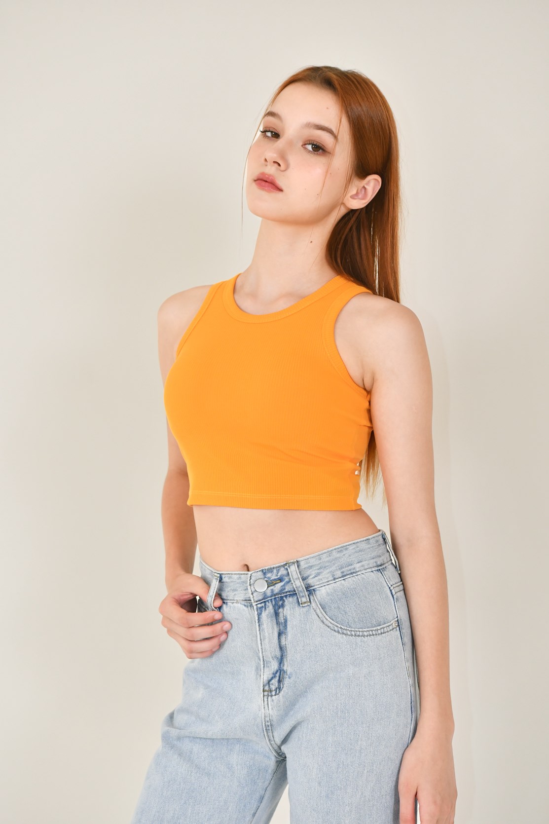 削肩螺紋Bra top (桔黃)
