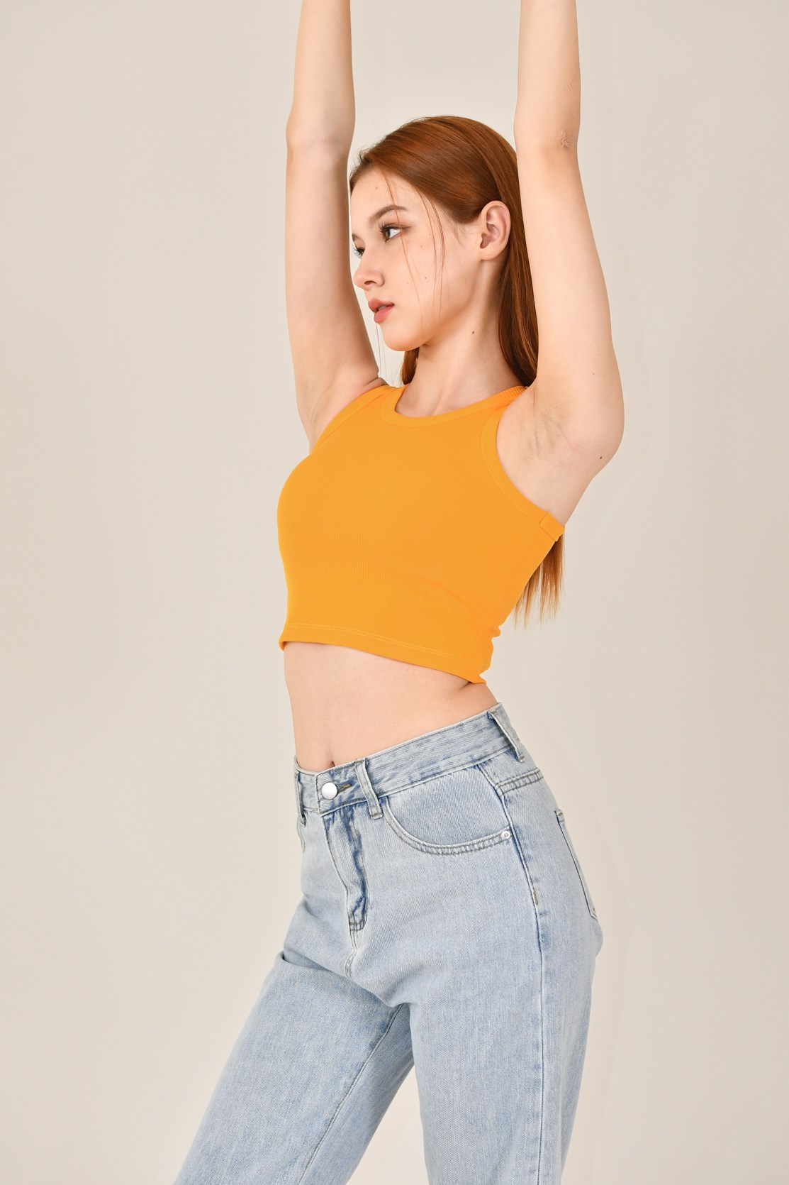 削肩螺紋Bra top (桔黃)
