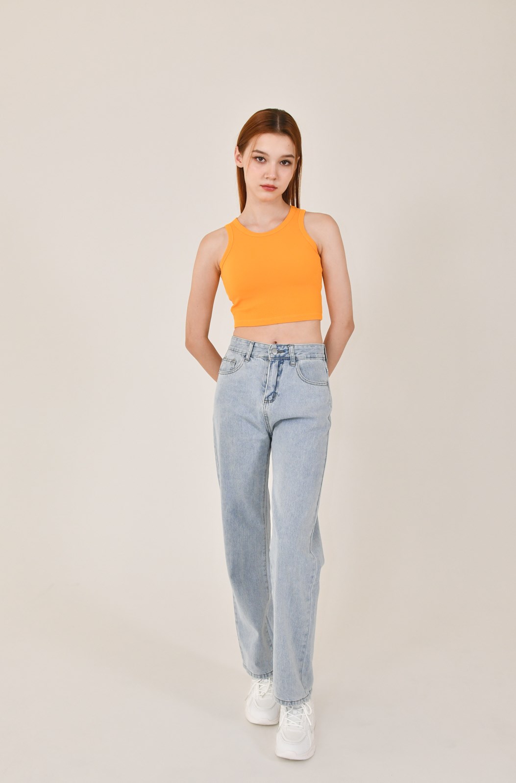 削肩螺紋Bra top (桔黃)