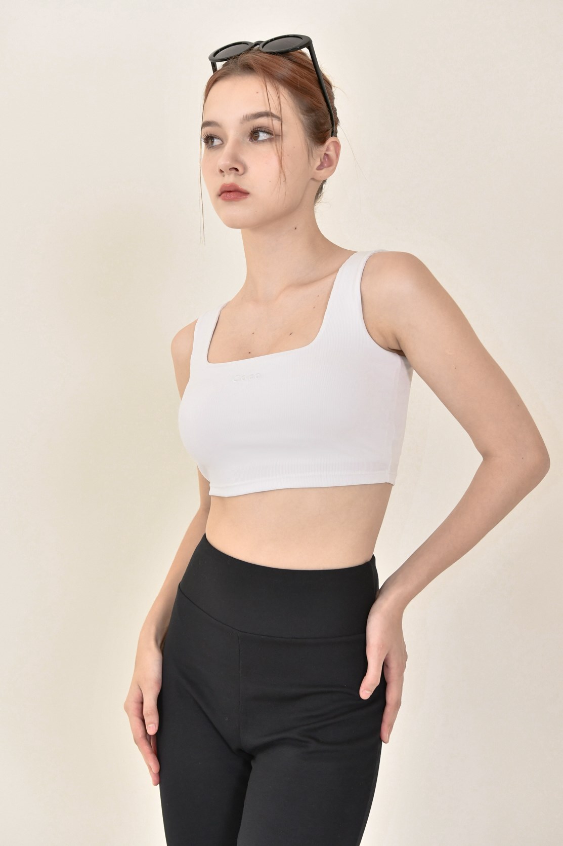 螺紋刺繡Bra top (白)