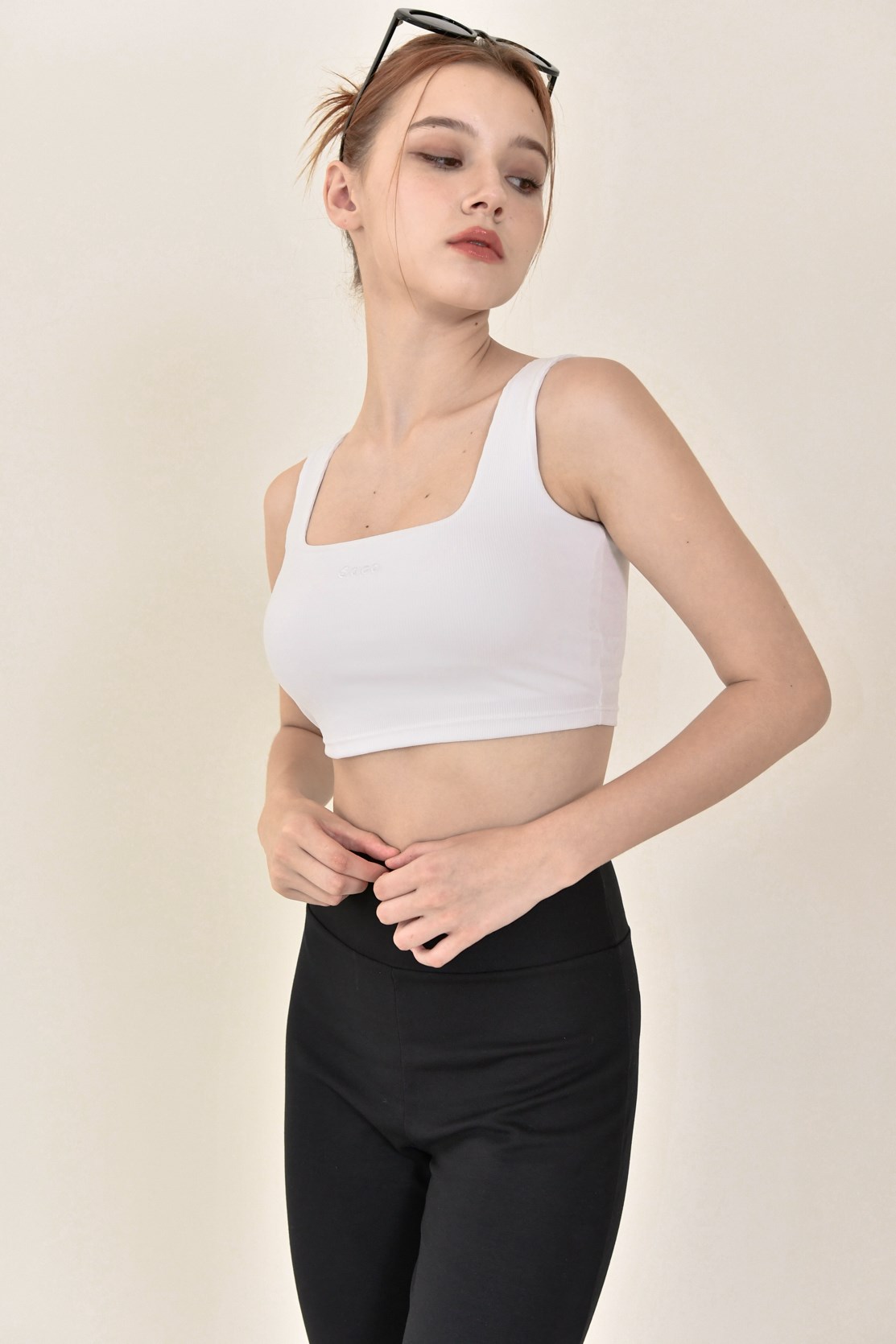 螺紋刺繡Bra top (白)